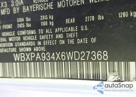 2006 BMW X3 3.0I from USA, damaged, VIN WBXPA934X6WD27368